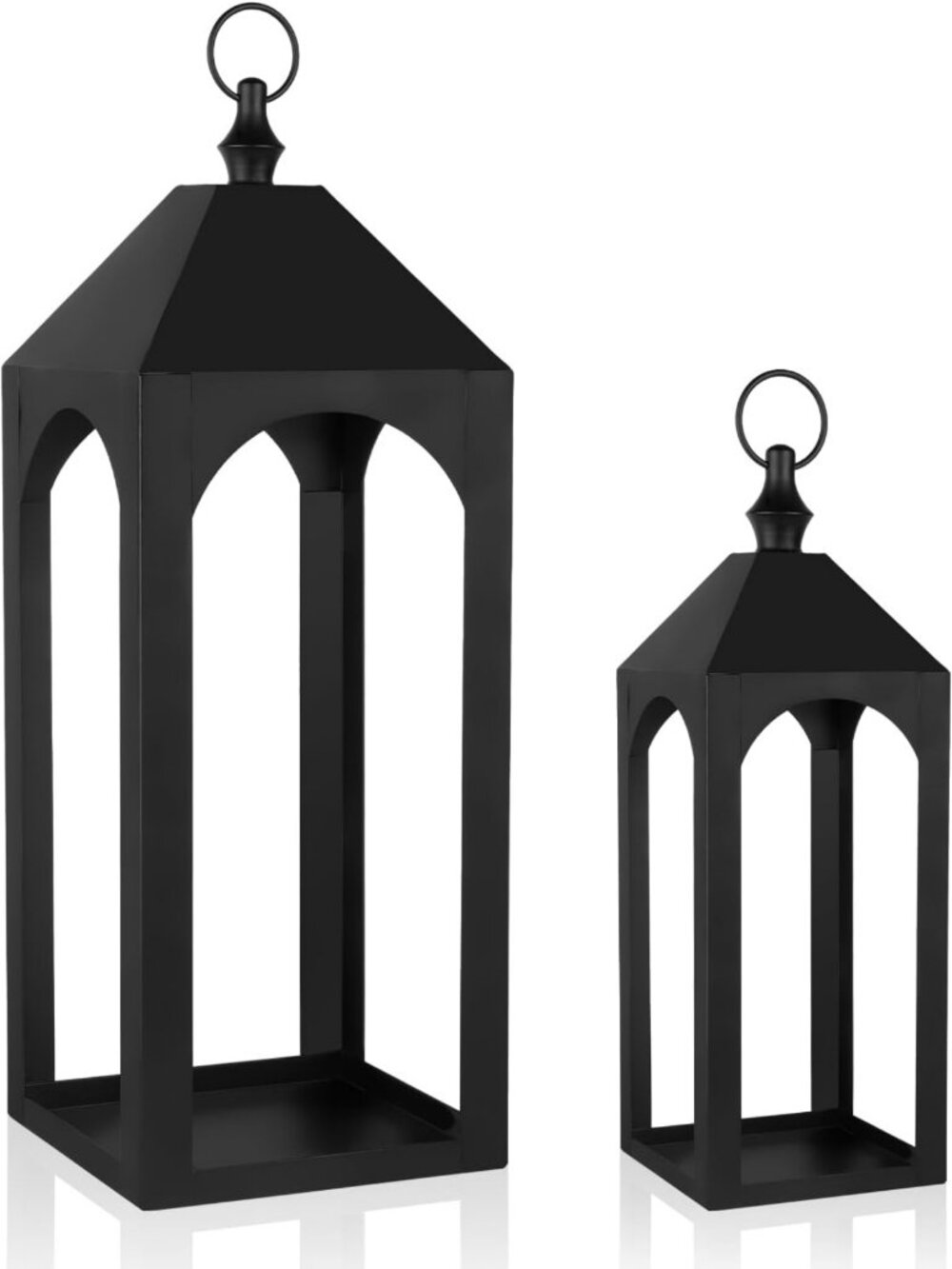 Large Black Metal Candle Lanterns Set of 2 | Modern Farmhouse Decor for Indoor